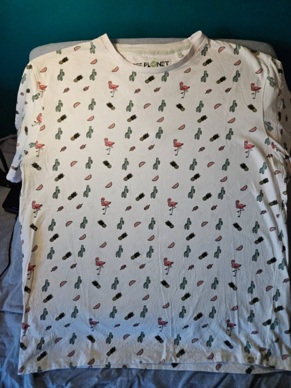 Free Planet Organic Cotton Flamingo Cactus All-Over Print Summer Tee - XL
